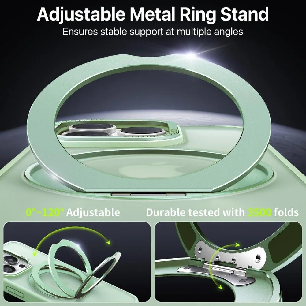 QTlier case iPhone 16pro 360 Rotatable Ring Stand Shockproof with MagSafe Green